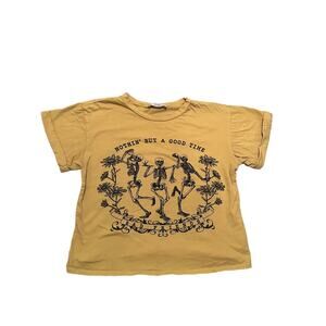 Yellow Philosophy of Love Dancing Skeleton Bad Friends Crop Tee